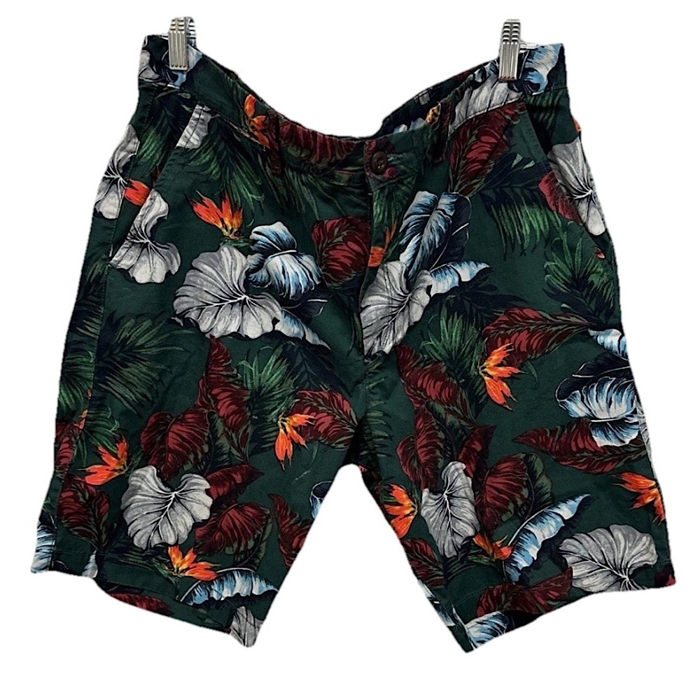 GAP Mens Tropical Floral Khaki Short Flat Front Sz 38 LIVED IN‎ SHORT Beach 10in